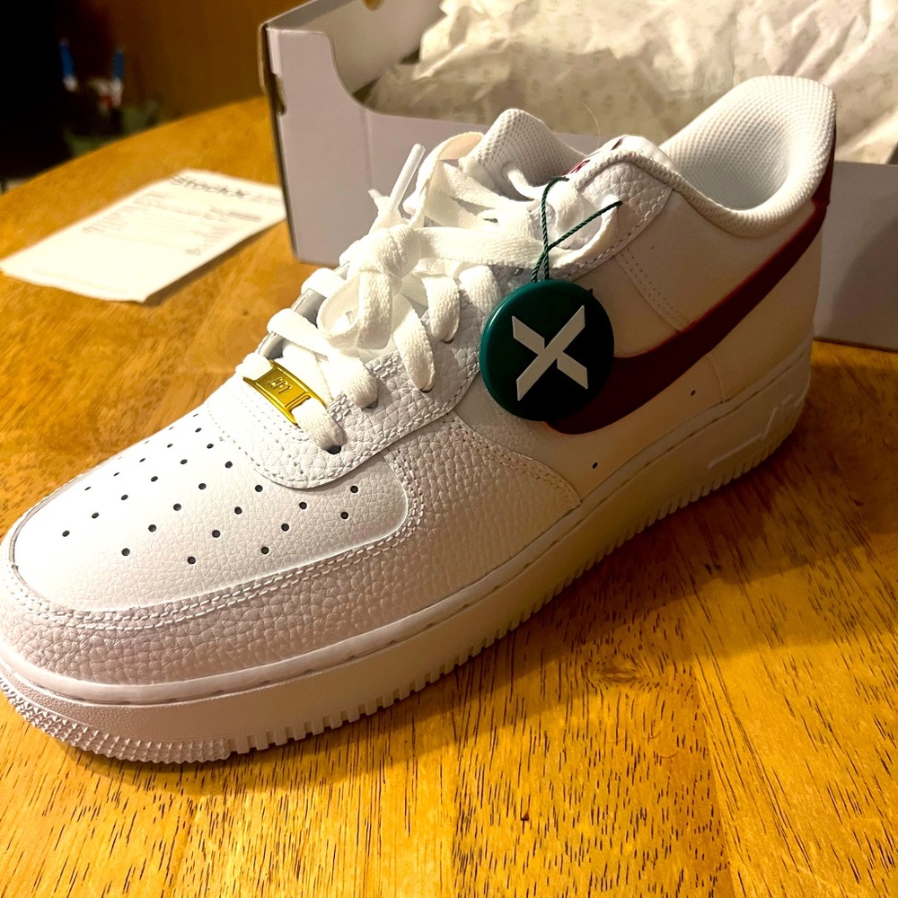 Nike Air Force 1, white with red, never worn, size 11